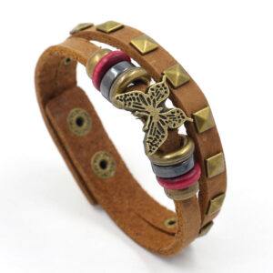Wholesale butterfly leather bracelet alloy rivet bracelet