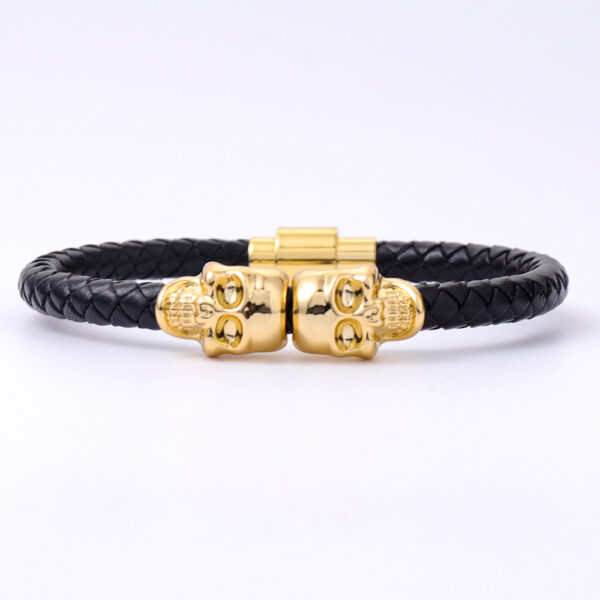 23272743298_672528256 Wholesale men's cowhide punk style skull head Bracelet