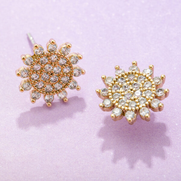 23274455541_127474541 Wholesale Zircon Flash Diamond Sunflower Copper Ear Studs