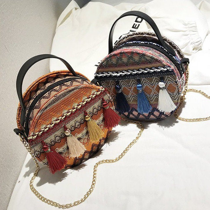 Wholesale Weaving Ethnic Round Bag Chain Shoulder Bag