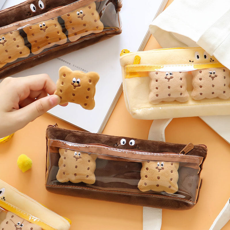 Wholesale Double Layer Snack Sandwich Cookies Plush Pencil Bag