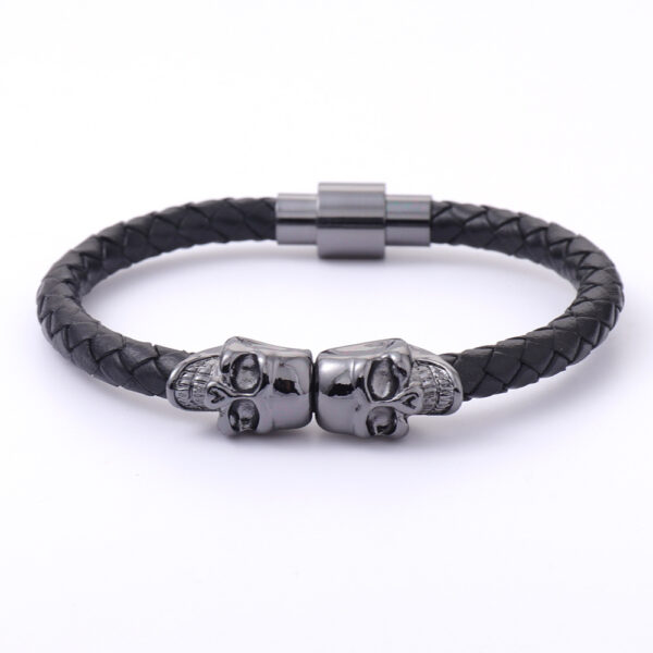 23358496712_672528256-1 Wholesale men's cowhide punk style skull head Bracelet