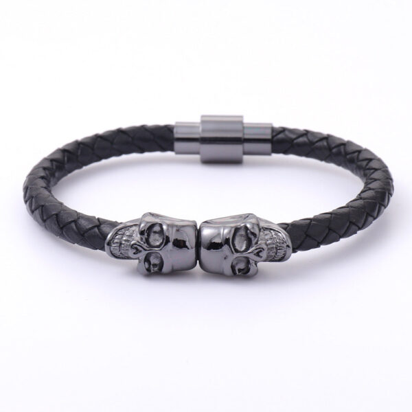 23358496712_672528256 Wholesale men's cowhide punk style skull head Bracelet
