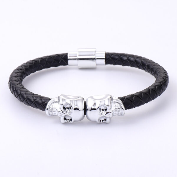 23358502549_672528256 Wholesale men's cowhide punk style skull head Bracelet