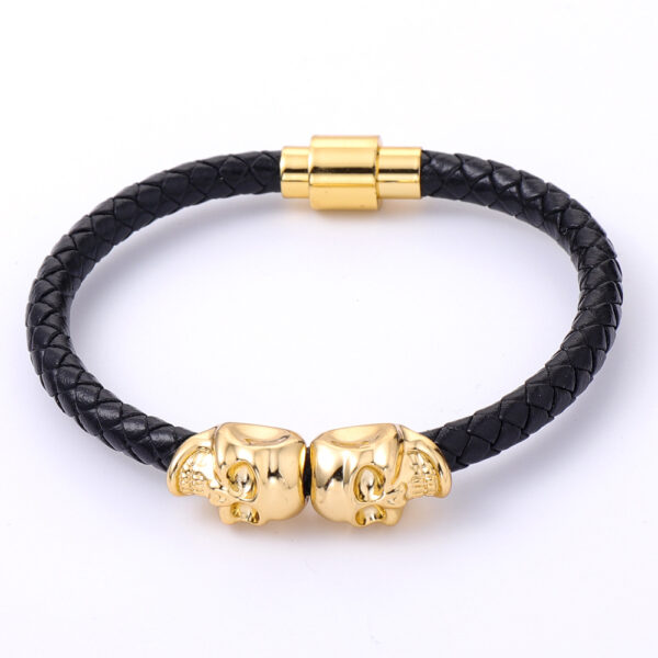 23456438752_672528256 Wholesale men's cowhide punk style skull head Bracelet