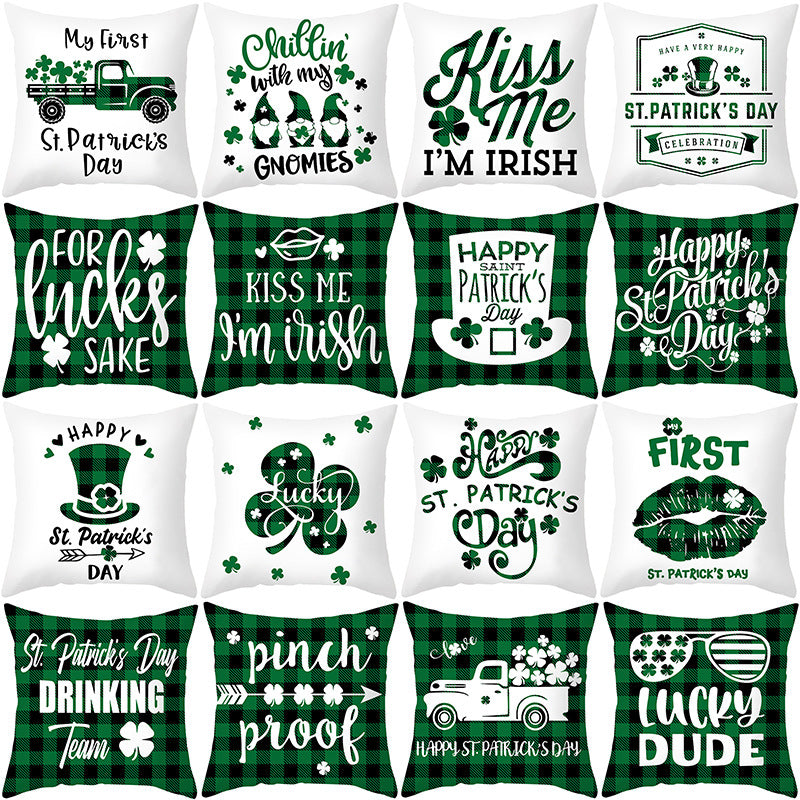 Wholesale of Green St. Patrick's Day Peach Skin Veet Printed Pillow Covers