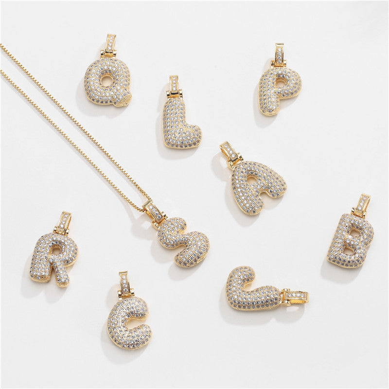 Wholesale Copper Micropaved Zirconia 26 English Alphabet Necklace Clavicle Chain