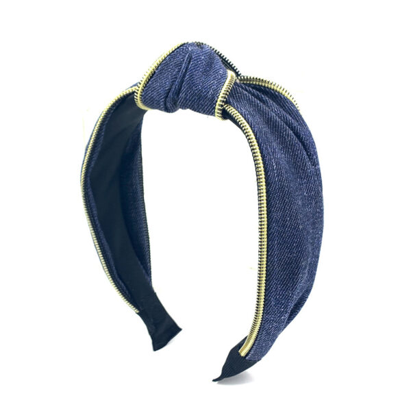 Wholesale Denim Wide Brim Fabric Zipper Headband