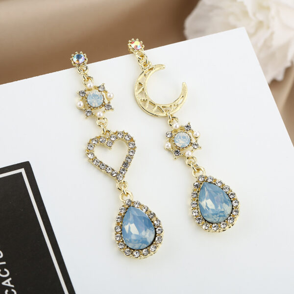 Wholesale 925 Silver Needle Diamond Hollow Heart Earrings Blue Drop Diamond Alloy Earrings