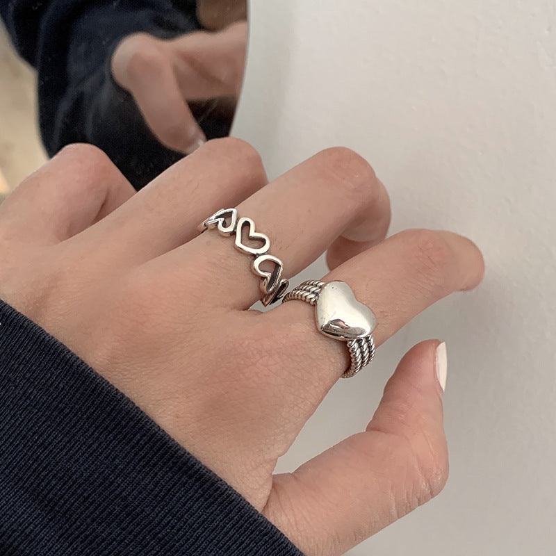 Wholesale Vintage Heart Hollow Sier Rings