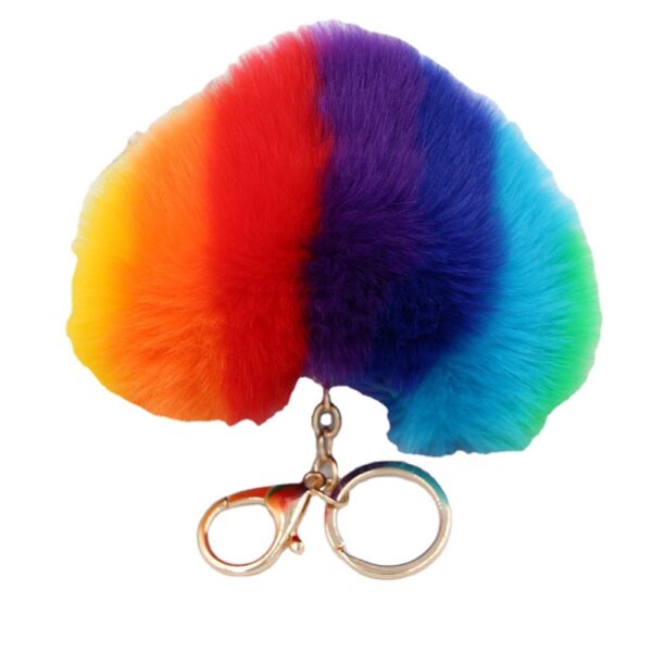 23646439894-2 Wholesale Peach Heart Rainbow Imitation Rabbit Fur Keychain