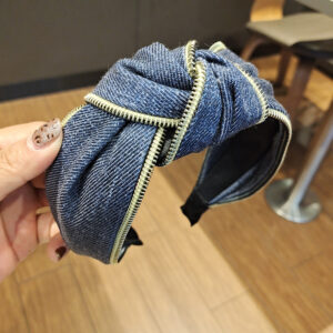 Navy Blue Denim Zipper Headband