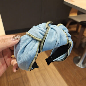 Light Blue Denim Zipper Headband