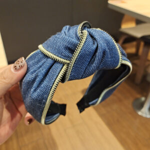 Dark blue denim zip headband
