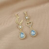 Wholesale 925 Silver Needle Diamond Hollow Heart Earrings Blue Drop Diamond Alloy Earrings