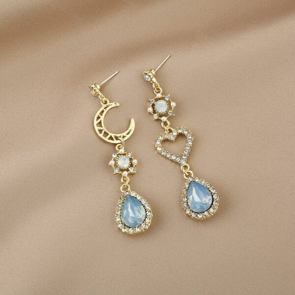 Wholesale 925 Silver Needle Diamond Hollow Heart Earrings Blue Drop Diamond Alloy Earrings