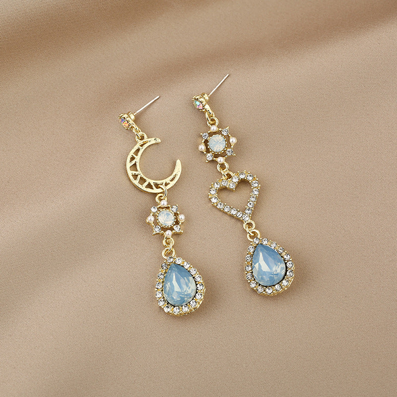 Wholesale 925 Sier Needle Diamond Hollow Heart Earrings Blue op Diamond Alloy Earrings