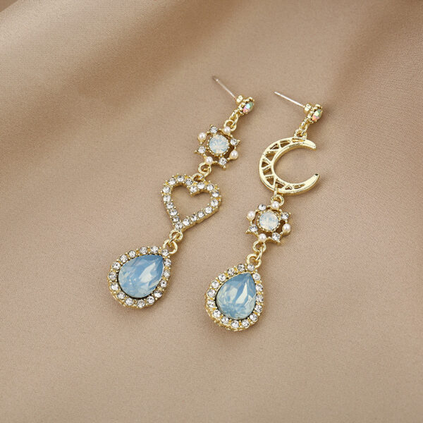 Wholesale 925 Silver Needle Diamond Hollow Heart Earrings Blue Drop Diamond Alloy Earrings