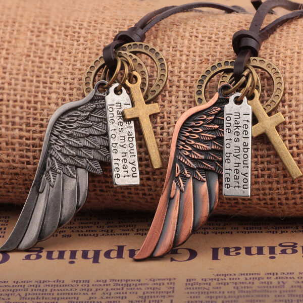 2388820240_1951107721-1 Wholesale Angel Wings Genuine Leather Necklaces