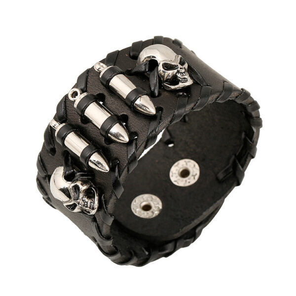 2424388679_2118088041 Wholesale Motorcycle Skull Leather Bracelet