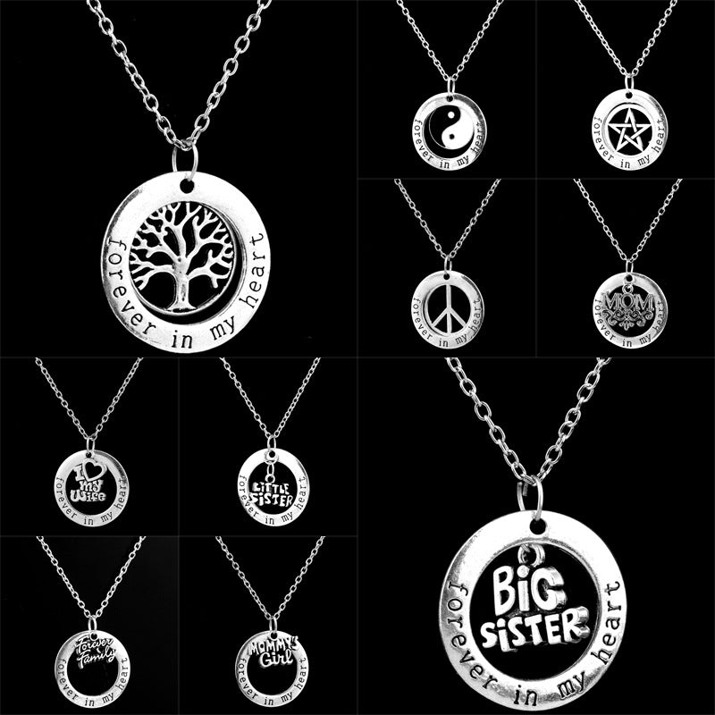 Wholesale Mother's Day Alloy Engraved Forr in Heart Pendant Necklace