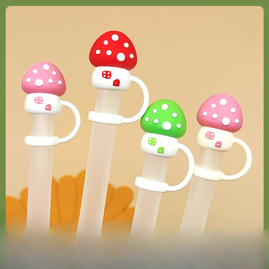 Wholesale New Food Grade Silicone Mushroom Creative Dustproof Straw Sle
