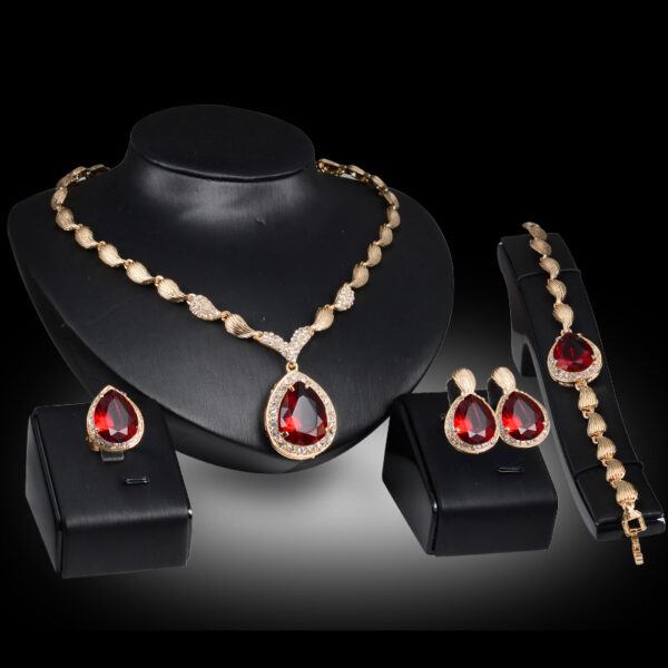 Wholesale Waterdrop Gem Alloy Gold Plated Four-Piece Set Earrings