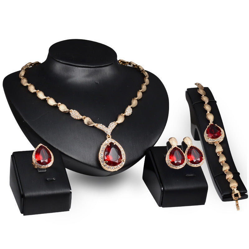Wholesale Waterop Gem Alloy Gold Plated Four-Piece Set Earrings