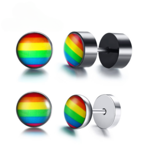 Wholesale Stainless Steel Round Dumbbell Rainbow Black Steel Color Earrings