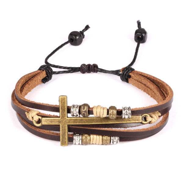 2871638156_113251234 Wholesale Vintage Cross Men's Beaded Leather Bracelet