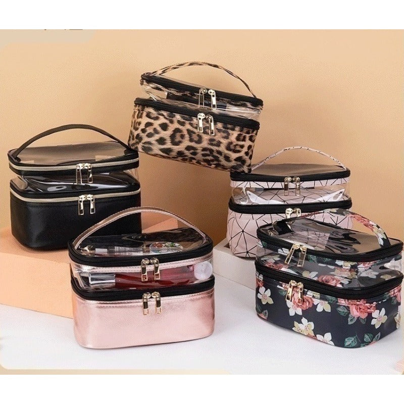 Wholesale PVC Transparent Double-layer Make Bag, Multifunctional rtable Waterproof Toiletries Bag, Storage Bag