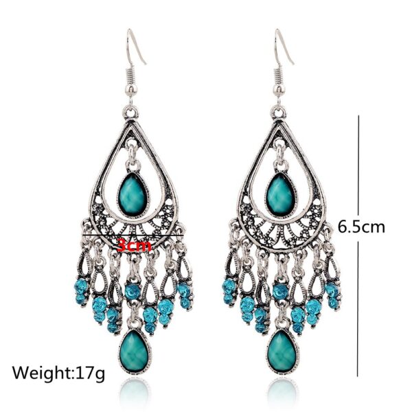 Wholesale Fashion Creative Bohemian Vintage Carved Waterdrop Gemstone Tassel Earrings
