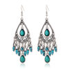 Wholesale Fashion Creative Bohemian Vintage Carved Waterdrop Gemstone Tassel Earrings