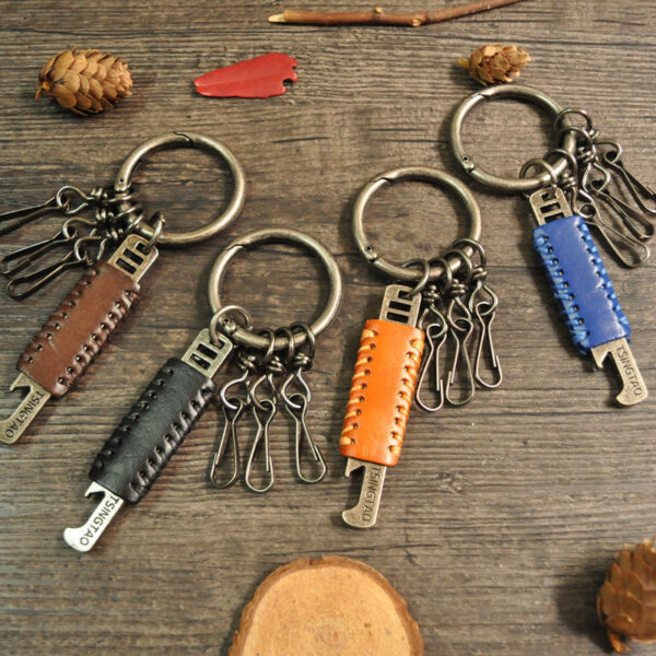 Wholesale Bottle Opener Retro Cowhide Men's Keychain