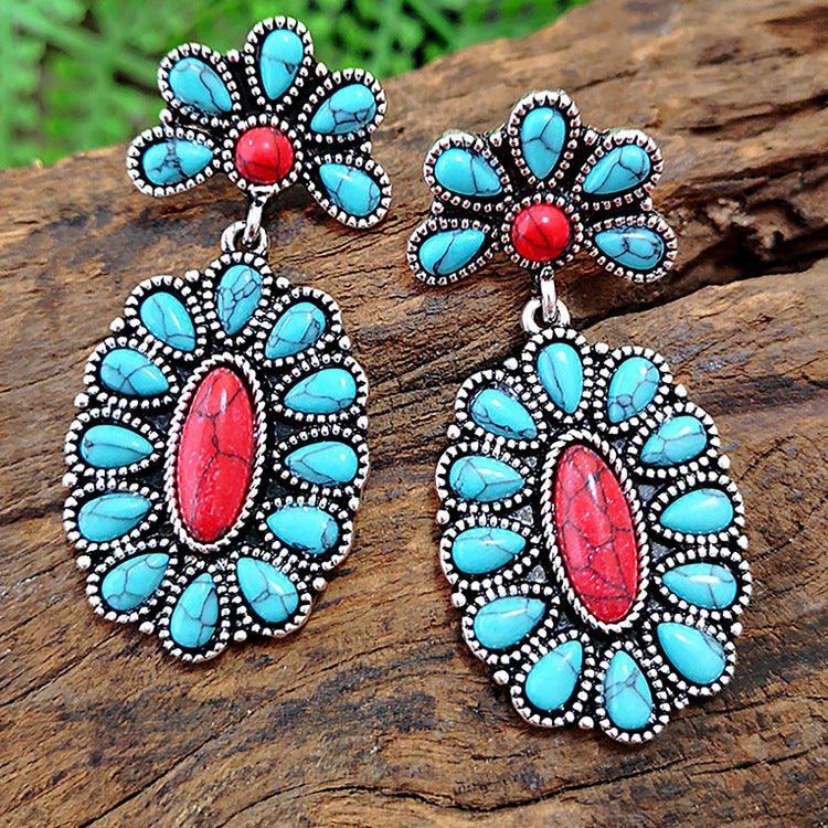Wholesale Antique Sier Turquoise Metal Earrings