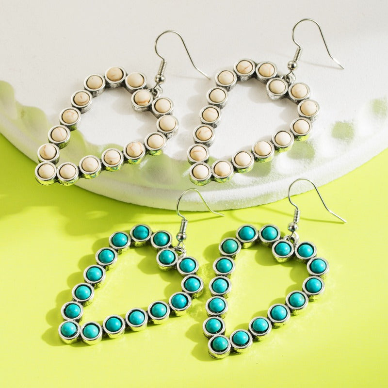 Wholesale Personalized Hollow Heart Exaerated Turquoise Exquisite Earrings