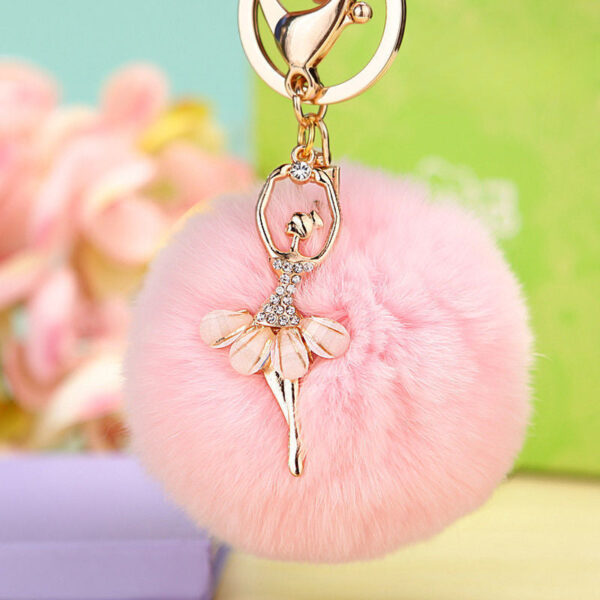 Wholesale Water Diamond Barre Dance Rex Rabbit Hair Ball Little Angel Keychain