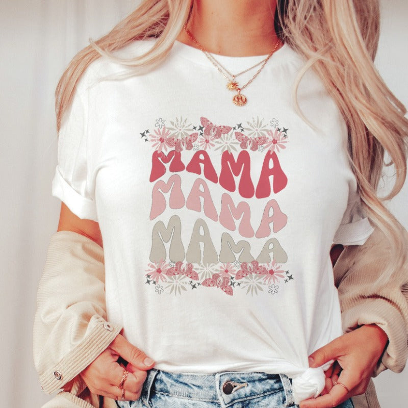 Wholesale Mother's Day Printed Round Neck Modal Short Sles