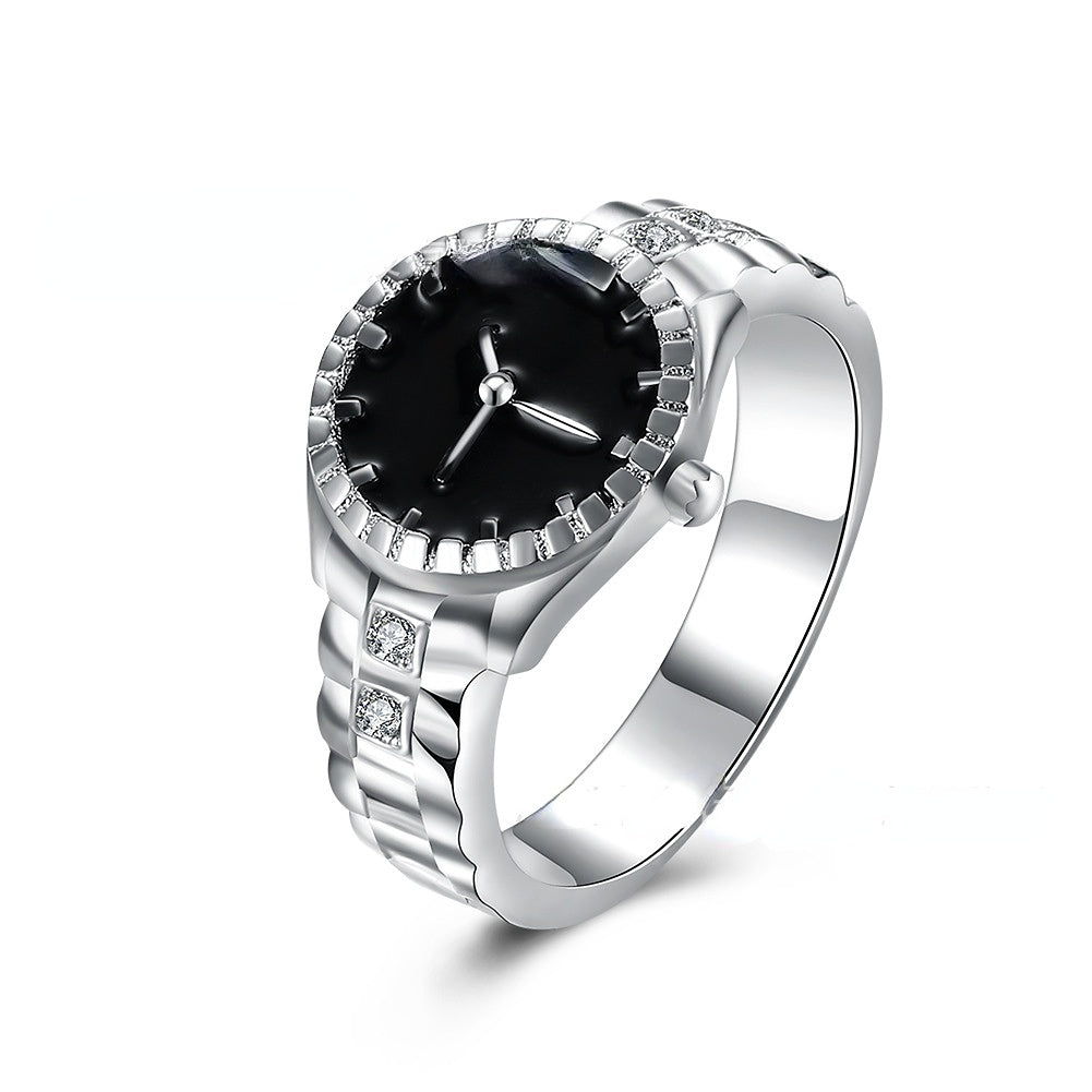 Wholesale Sier Plated Watch Shape Diamond Alloy Rings