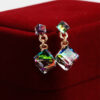 Wholesale Double Crystal Cube Multicolor Alloy Earrings