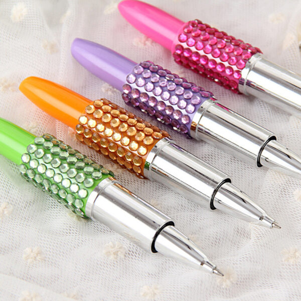 Wholesale Diamond Stud Lipstick Plastic Ballpoint Pen