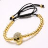 Wholesale Braided Zircon 4mm Copper Bead Skull Adjustable Bracelet