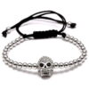 Wholesale Braided Zircon 4mm Copper Bead Skull Adjustable Bracelet