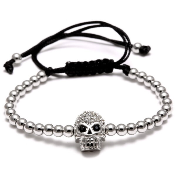 Wholesale Braided Zircon 4mm Copper Bead Skull Adjustable Bracelet