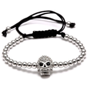 Wholesale Braided Zircon 4mm Copper Bead Skull Adjustable Bracelet