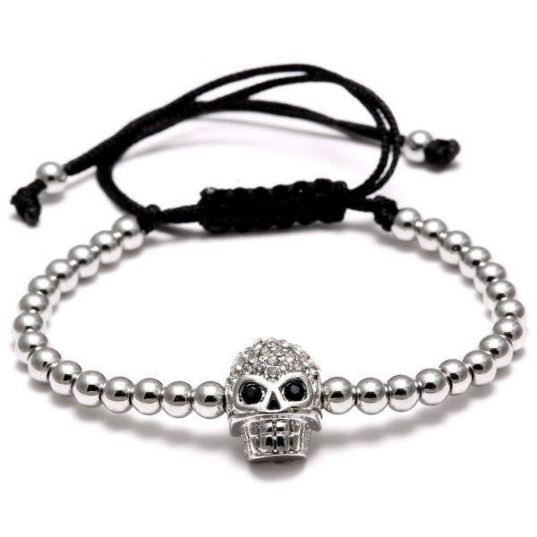 Wholesale Braided Zircon 4mm Copper Bead Skull Adjustable Bracelet