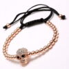 Wholesale Braided Zircon 4mm Copper Bead Skull Adjustable Bracelet