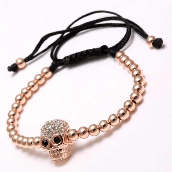 Wholesale Braided Zircon 4mm Copper Bead Skull Adjustable Bracelet