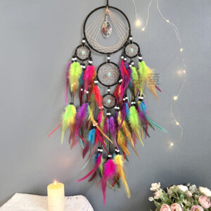 Wholesale colorful dream catcher wind chime natural crystal feather decoration