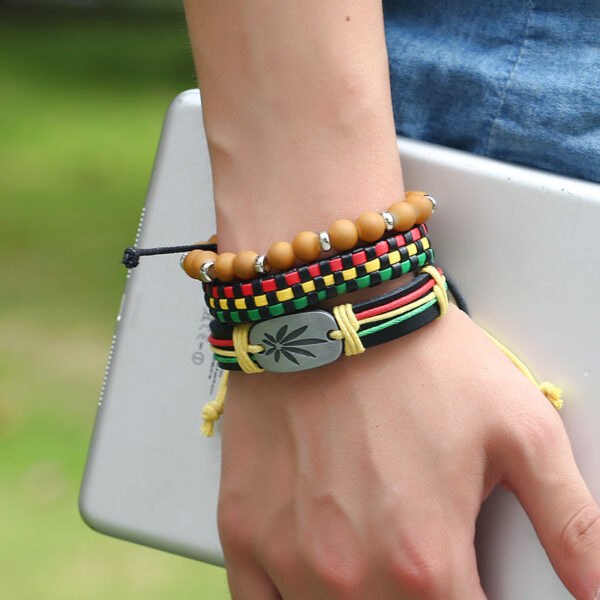 Wholesale Hip Hop Style Beaded Leather Bracelet